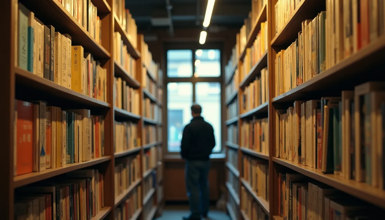 Rayon manga d'une librairie française, tomes alignés sur des étagères en bois