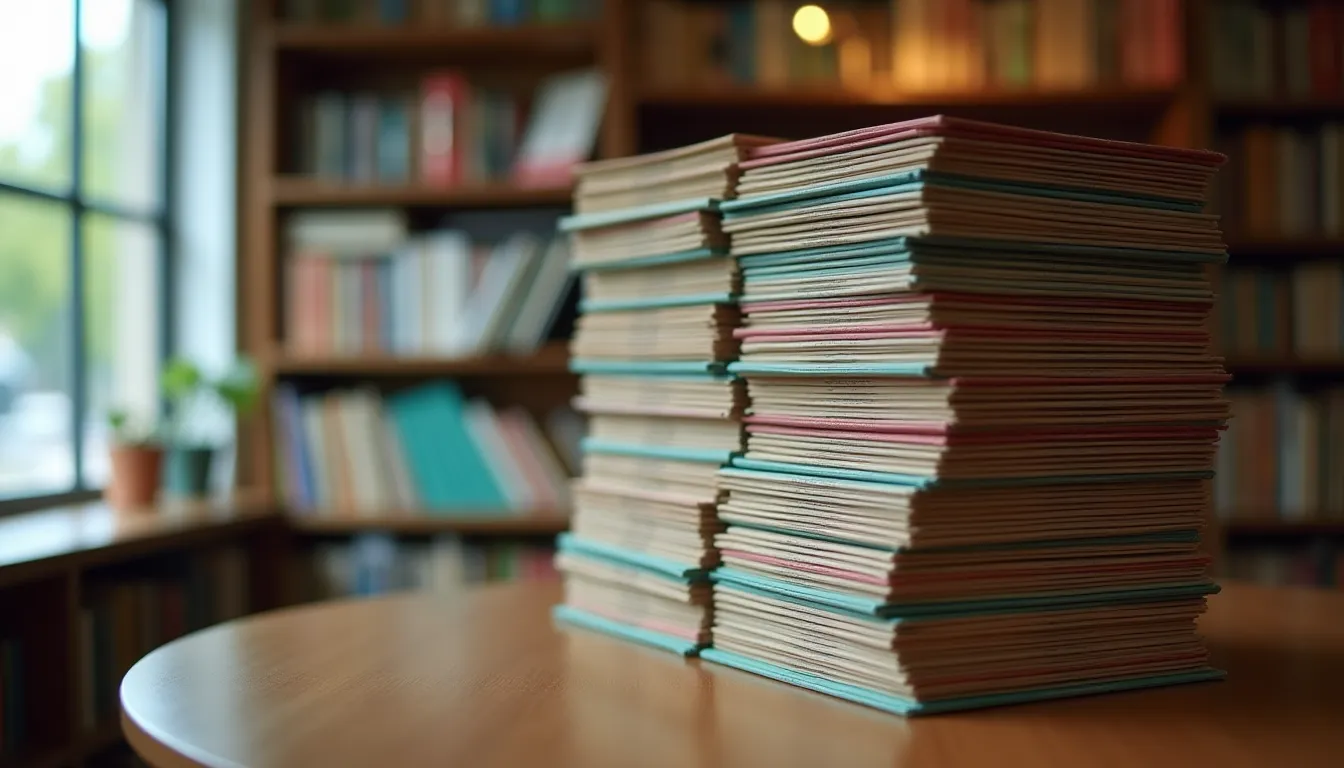 Pile de tomes de manga sur une table de librairie