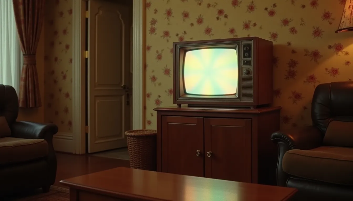 Téléviseur cathodique des années 70 dans un salon français