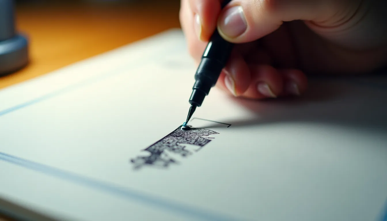 Main encrant une planche de bande dessinée à la plume