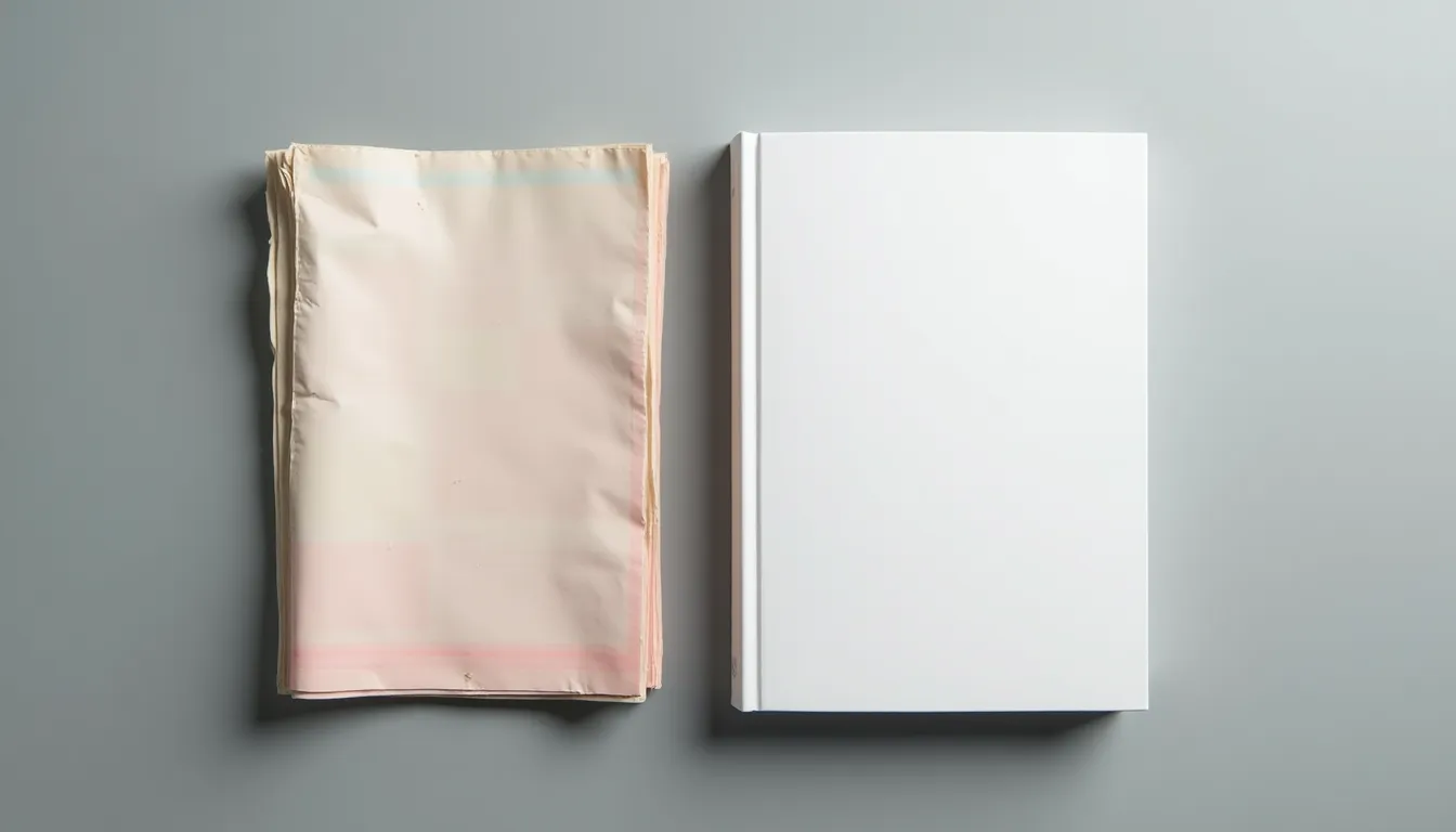 Magazine en papier journal et volume relié posés côte à côte